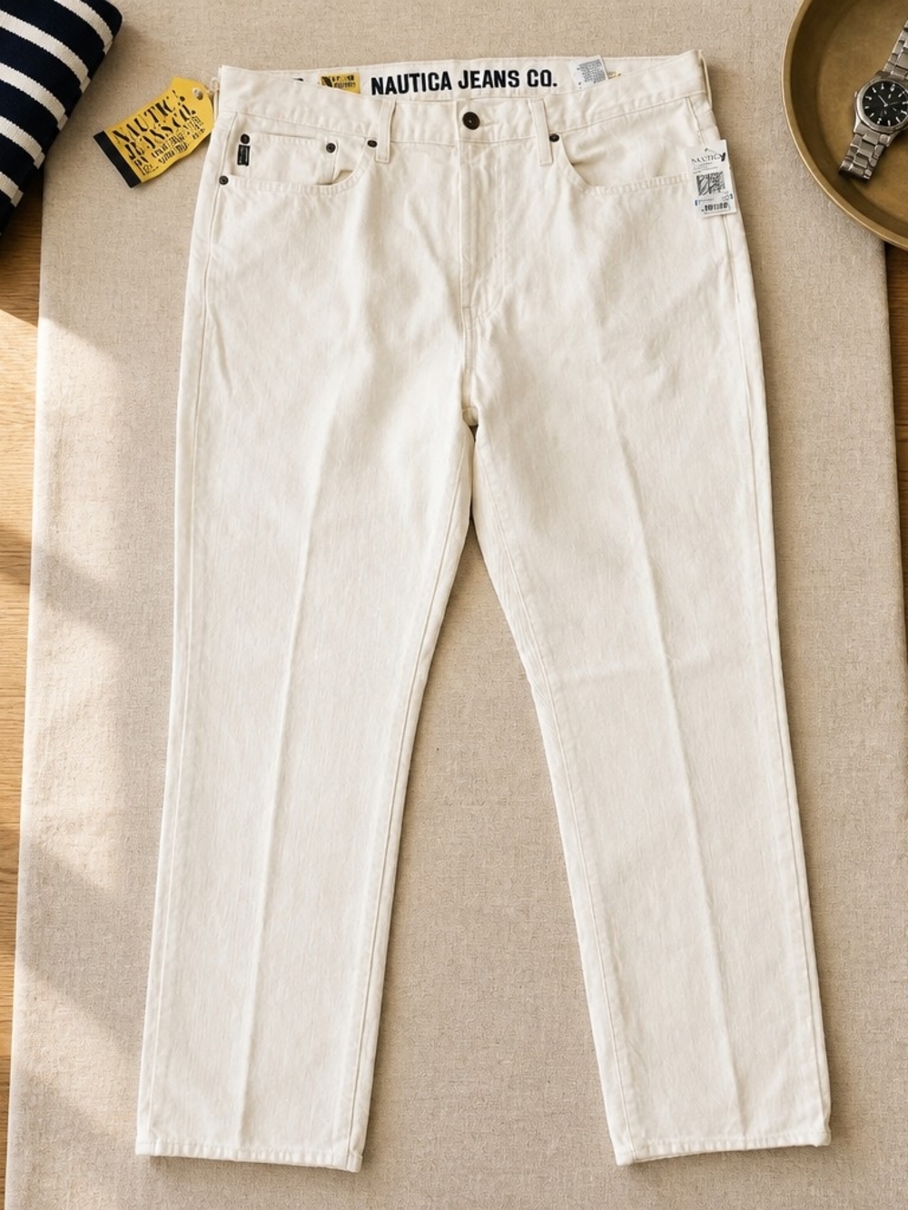 Nautica Jeans Size 36X32 Relaxed Fit Straight Leg White DENIM